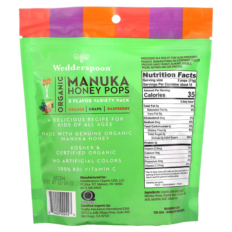 Wedderspoon, Organic Manuka Honey Pops, 3 Flavor Variety Pack, 24 Count, 4.15 oz (118 g)