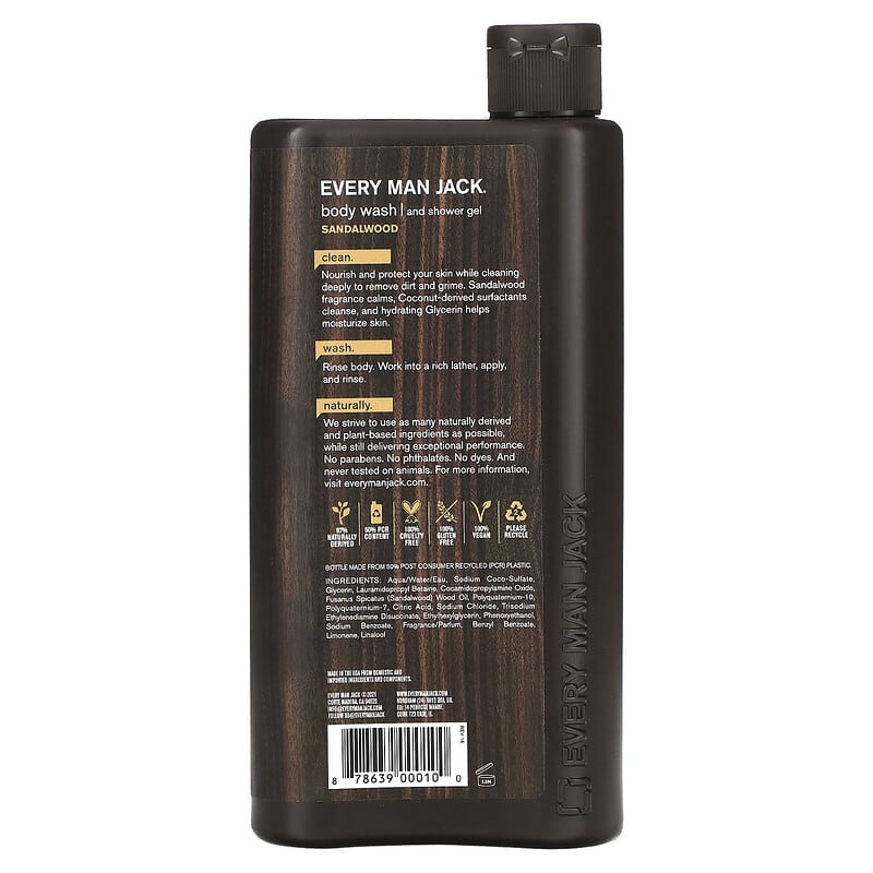 Every Man Jack, Body Wash and Shower Gel, Sandalwood, 16.9 fl oz (500 ml)