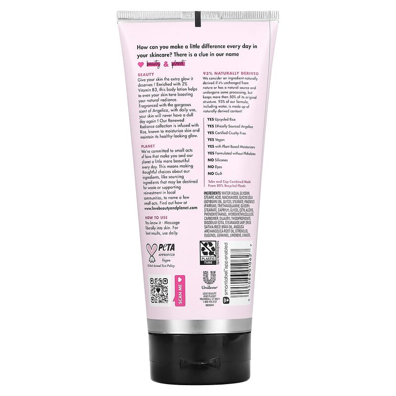 Love Beauty and Planet, Even & Glow Body Lotion, Renewed Radiance, Rice Oil & Angelica Essence, 8.6 fl oz (254 ml)