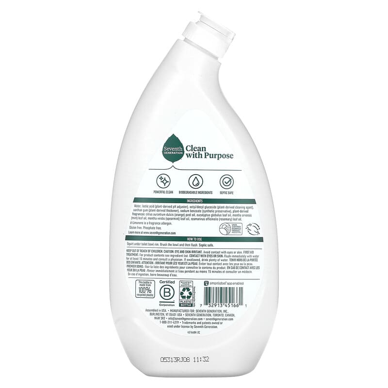 Seventh Generation, Toilet Bowl Cleaner, Fresh Mint, 24 fl oz (709 ml)