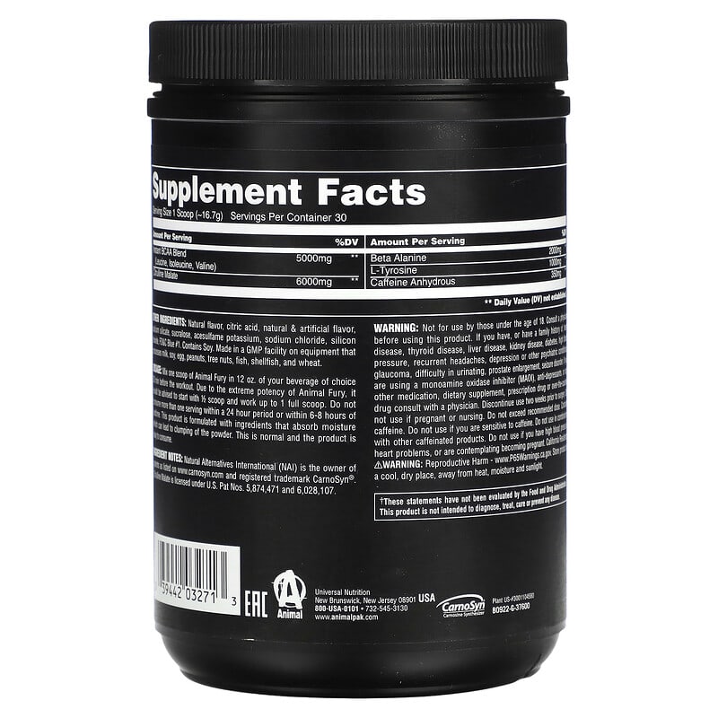 Animal, Fury Powder, Blue Raspberry, 1.1 lb (502 g)