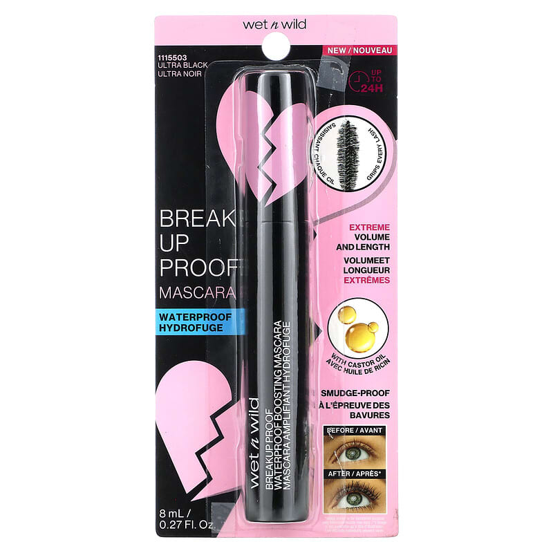 wet n wild, Breakup Proof Waterproof Boosting Mascara, Ultra Black, 0.27 fl oz (8 ml)