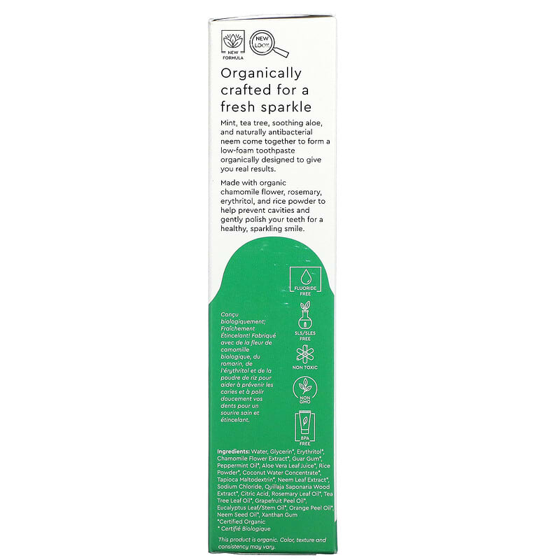 RADIUS, USDA Organic Toothpaste, Mint Aloe Neem, 3 oz (85 g)