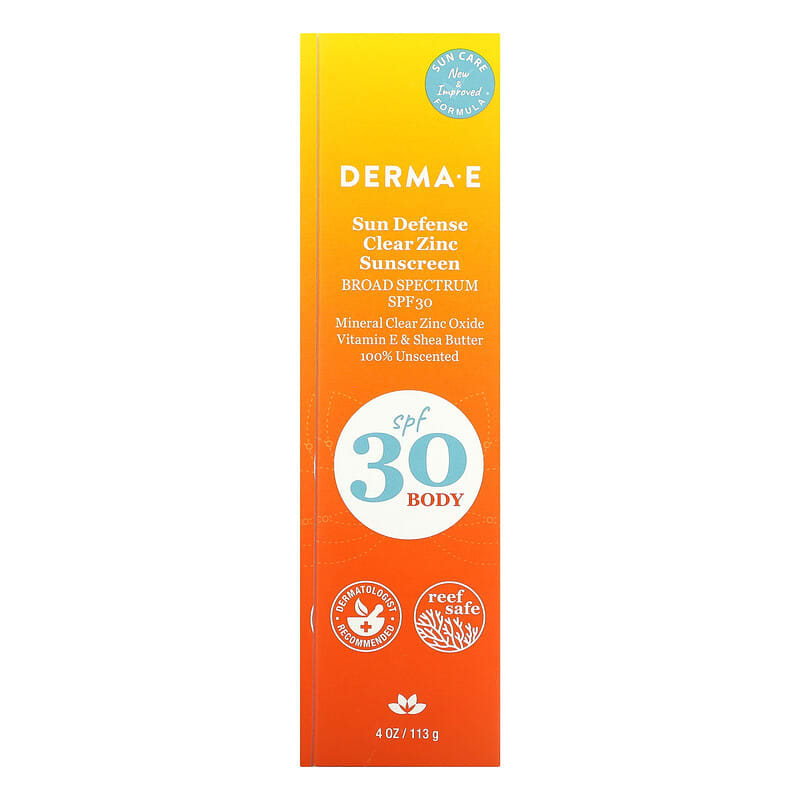 DERMA E, Sun Defense Clear Zinc Sunscreen, Body, SPF 30, Unscented, 4 oz (113g)