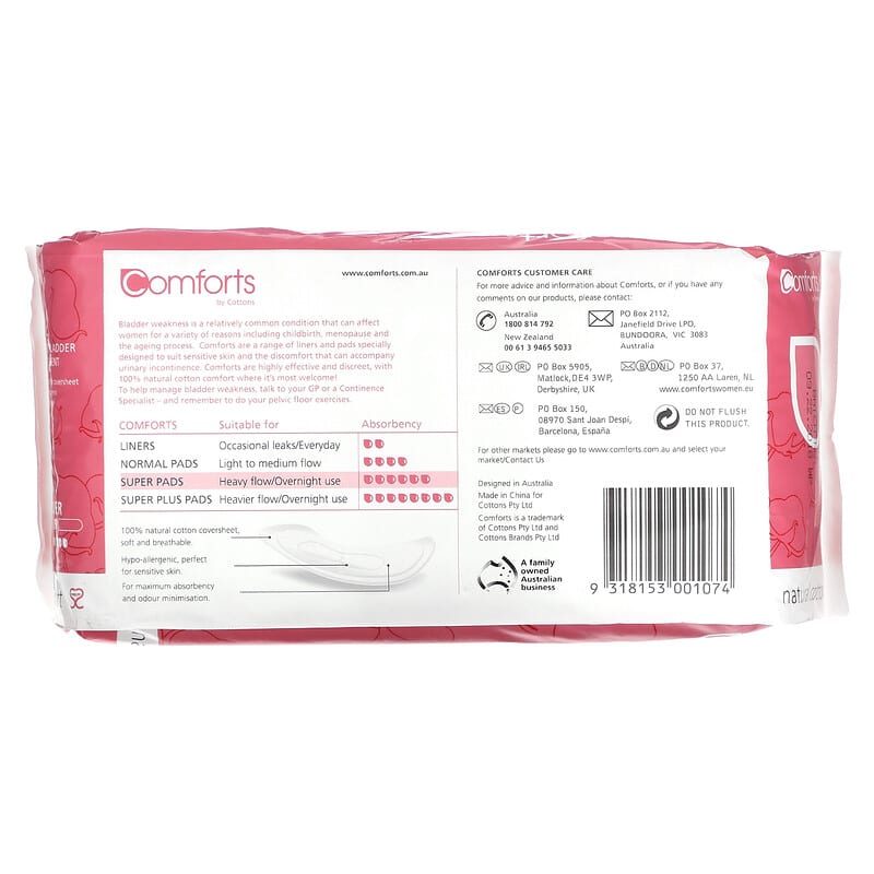 Cottons, Natural Cotton Comfort, Super, 10 Pads