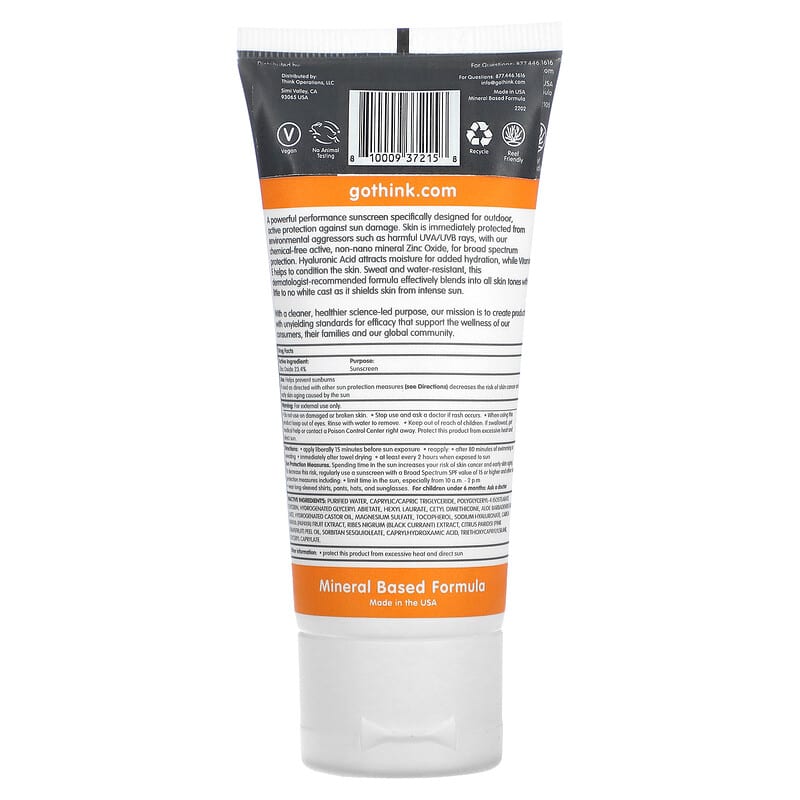 think, Thinksport, Clear Zinc Active Face, SPF 50, 2 fl oz (59 ml)