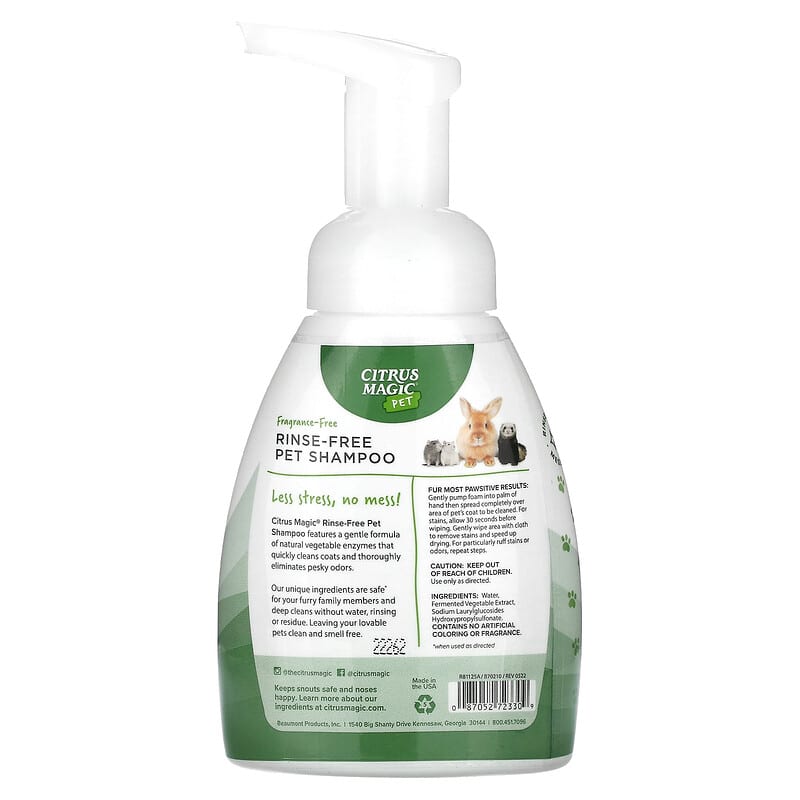 Citrus Magic, Pet, Rinse-Free Pet Shampoo, Fragrance-Free, 8 fl oz (236 ml)