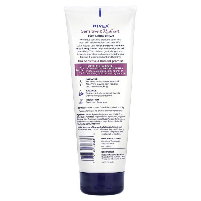 Nivea, Sensitive & Radiance Face & Body Cream with Nourishing Serum, 6.8 oz (192 g)