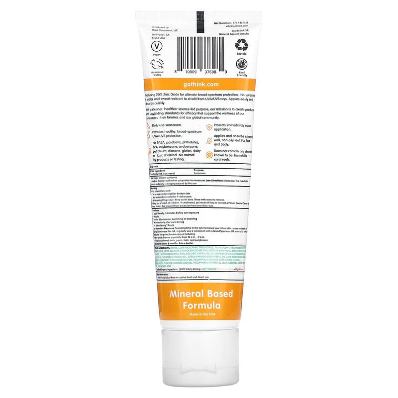 think, Sunscreen, SPF 30, Aloe + Tea Leaves, 3 fl oz (89 ml)