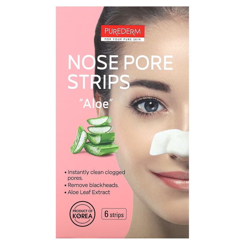 Purederm, Nose Pore Strips, Aloe, 6 Strips