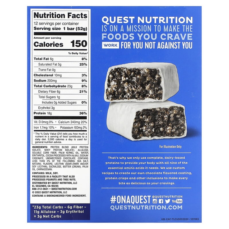 Quest Nutrition, Protein Bar, Cookies & Cream, 12 Bars, 1.83 oz (52 g) Each