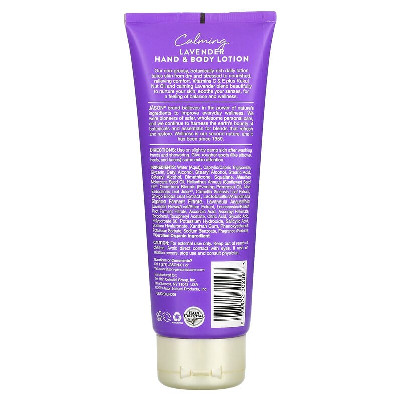 Jason Natural, Hand & Body Lotion, Calming Lavender, 8 oz (227 g)