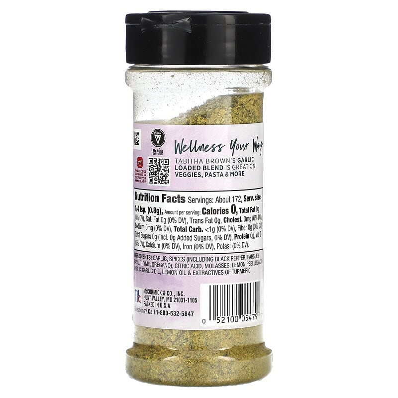 McCormick, All Purpose Seasoning, Very Good Garlic by Tabitha Brown, Salt Free, 4.87 oz (138 g)