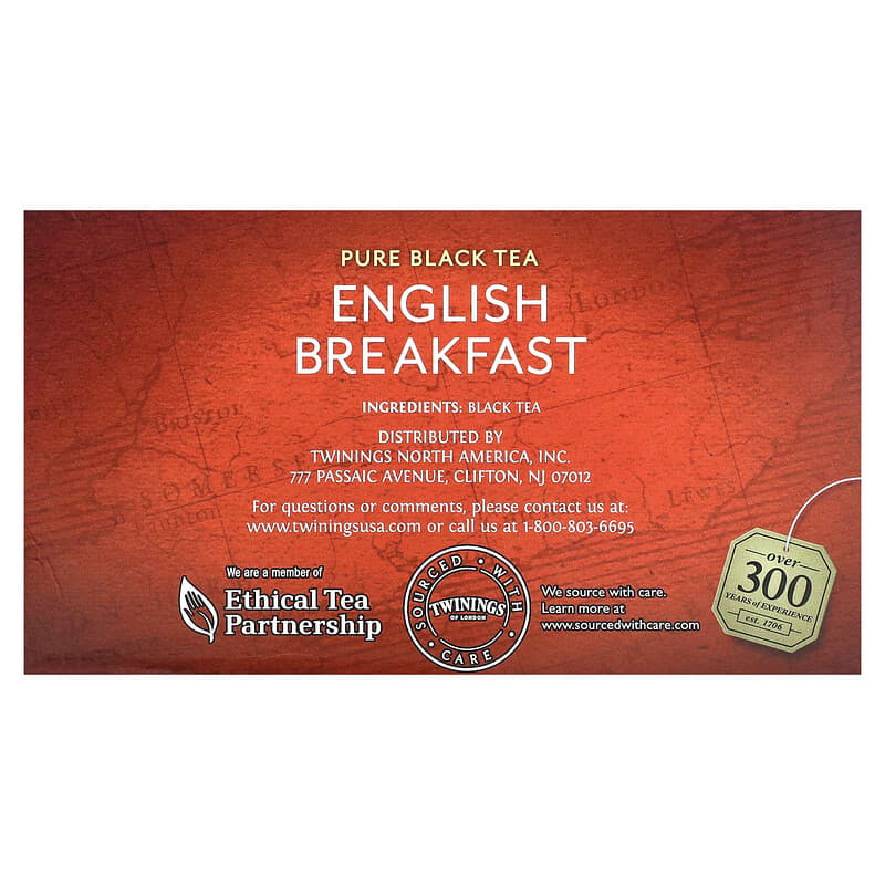 Twinings, Pure Black Tea English Breakfast, 50 Tea Bags, 3.53 oz (100 g)