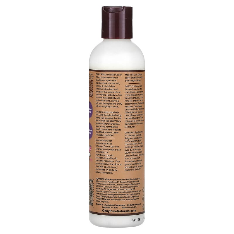 Okay Pure Naturals, Black Jamaican Castor Oil, Leave in Conditioner, Lavender, 8 fl oz (237 ml)