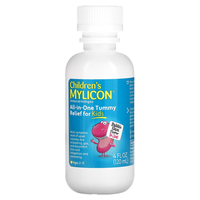 Mylicon, Children's Mylicon, All-in-One Tummy Relief for Kids, Ages 2-11, Bubble Gum, 4 fl oz (120 ml)