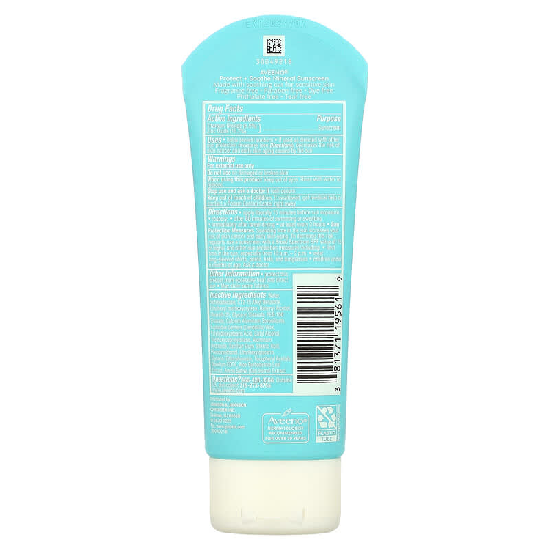 Aveeno, Protect + Soothe Mineral Sunscreen, SPF 30, 3 fl oz (88 ml)