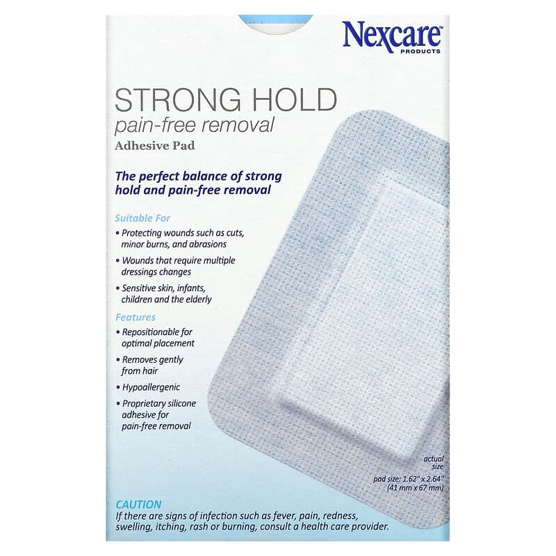 Nexcare, Strong Hold Pain-Free Removal Adhesive Pad, 4 Adhesive Pads