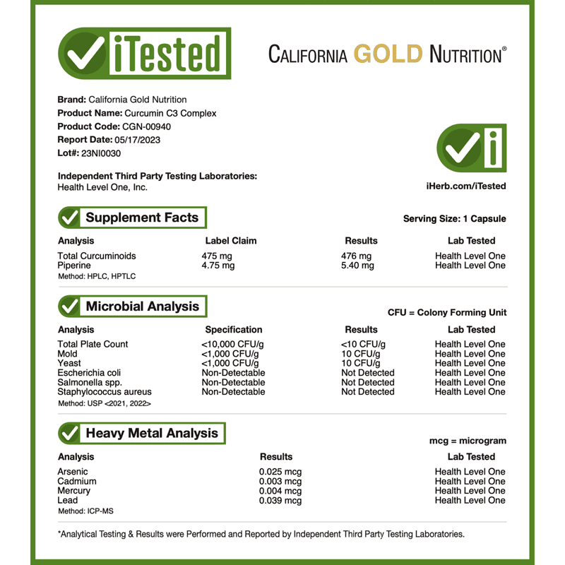 California Gold Nutrition, Curcumin C3 Complex with BioPerine, 500 mg, 120 Veggie Capsules