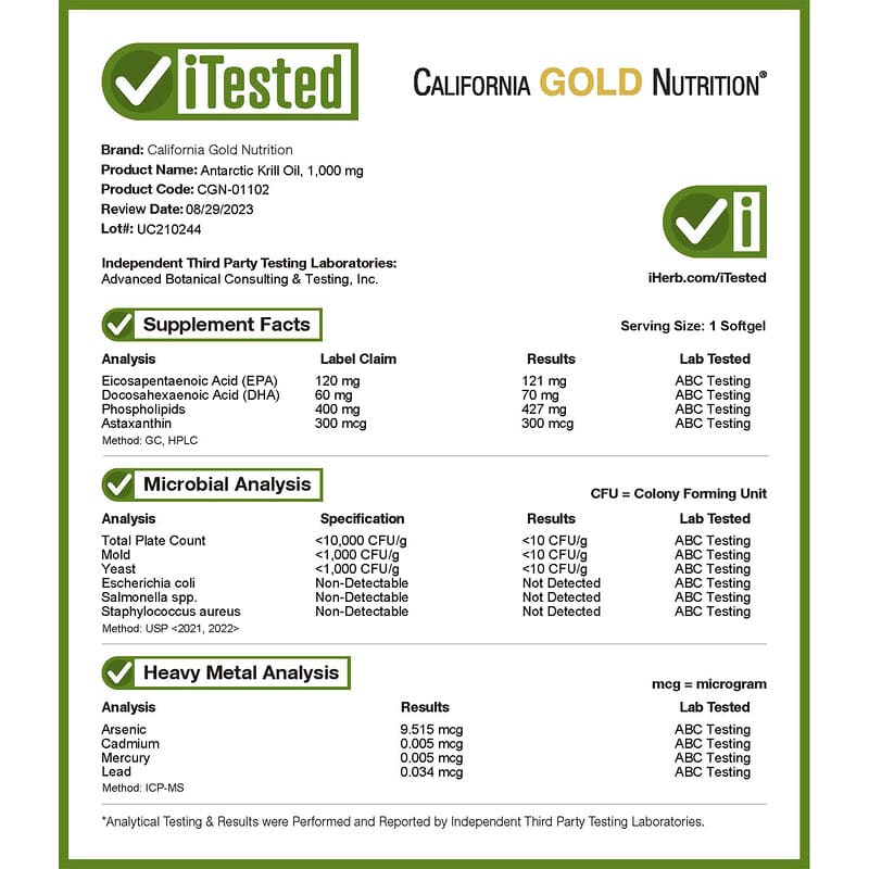 California Gold Nutrition, Antarctic Krill Oil, Omega-3 Phospholipids Complex with Astaxanthin, Natural Strawberry and Lemon Flavor, 1,000 mg, 120 Fish Gelatin Softgels
