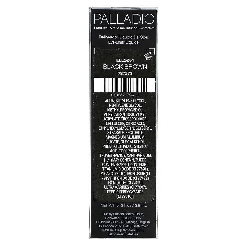 Palladio, Liquid Eyeliner, Black Brown ELLS261, 0.13 fl oz (3.8 ml)