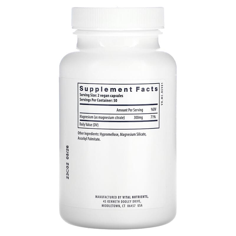 Vital Nutrients, Magnesium (Citrate) , 100 Vegan Capsule