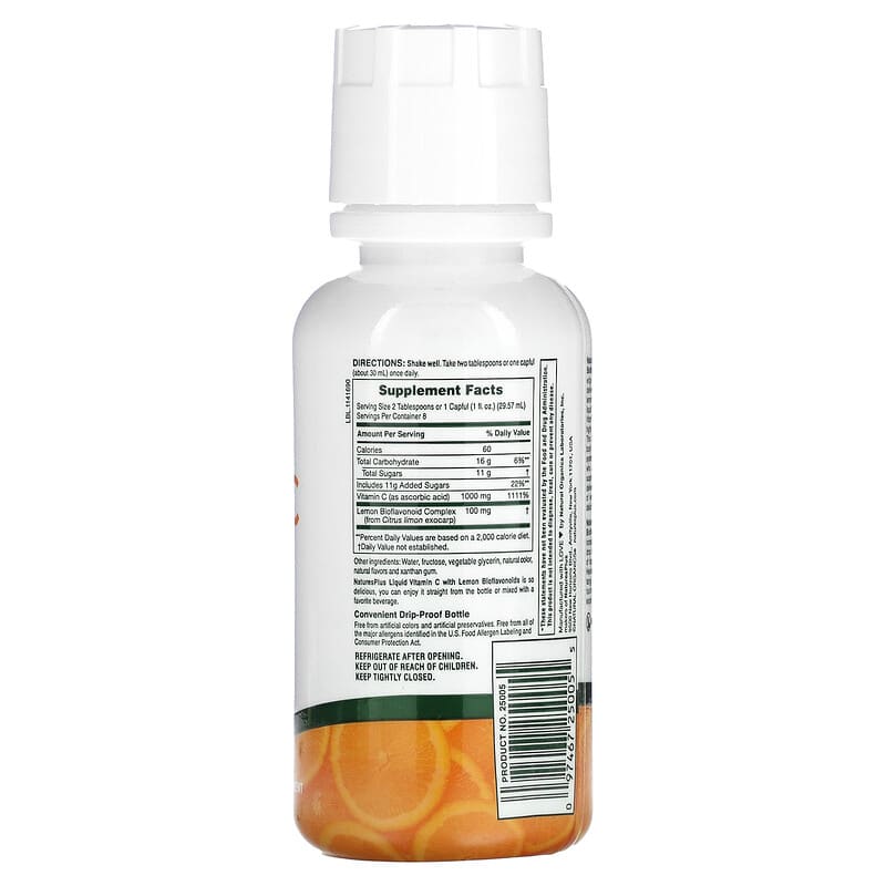 NaturesPlus, Liquid Vitamin C, Natural Orange, 1000 mg, 8 fl oz (236.56 ml)