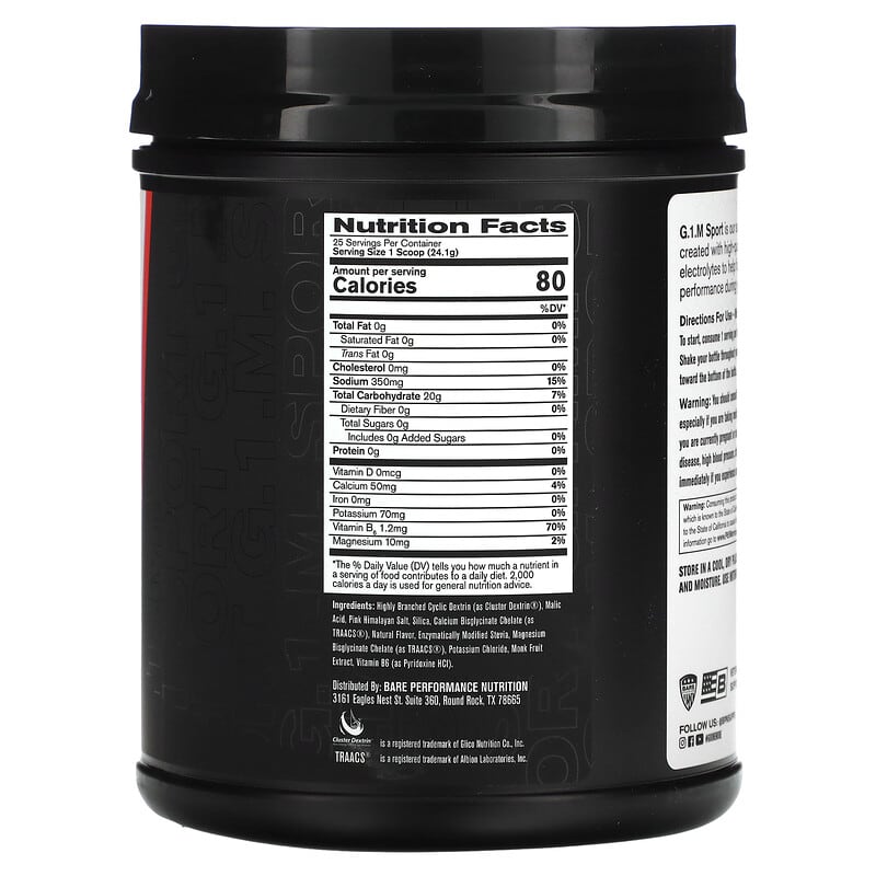 Bare Performance Nutrition, G.1.M Sport, Lemon Lime, 1 lb (603 g)