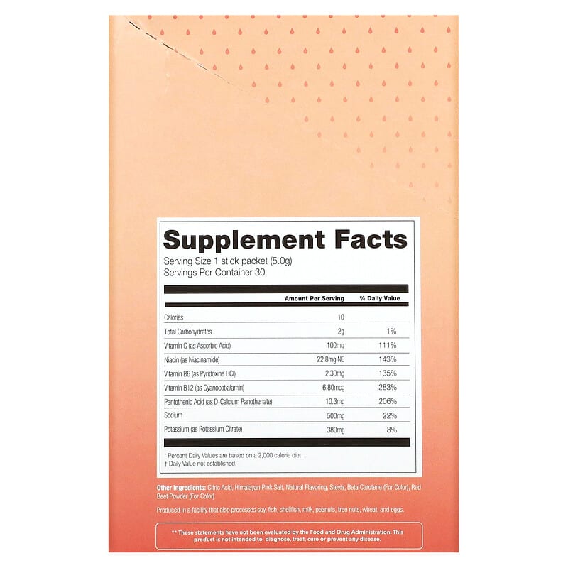 310 Nutrition, Hydrate, Electrolyte Drink Mix, Peach-Mango, 30 Sticks, 0.18 oz (5 g) Each