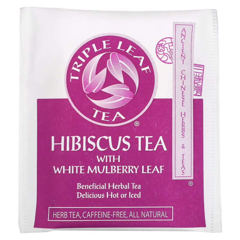 Triple Leaf Tea, Hibiscus With White Mulberry Leaf, Caffeine Free, 20 Tea Bags, 1.34 oz (38 g)