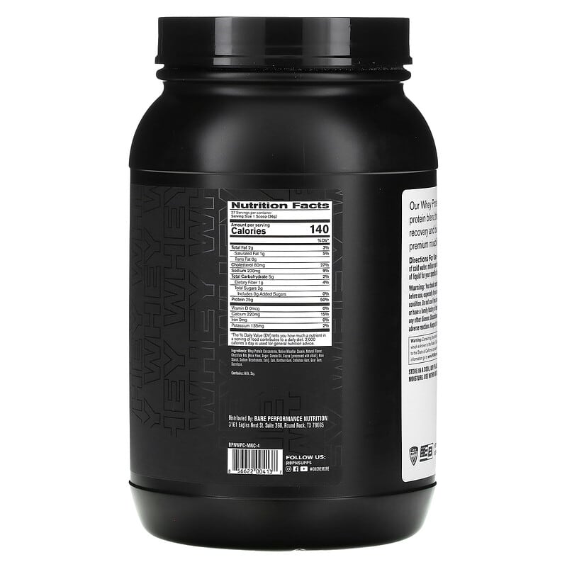 Bare Performance Nutrition, Whey Protein, Milk N' Cookies, 2 lbs (972 g)