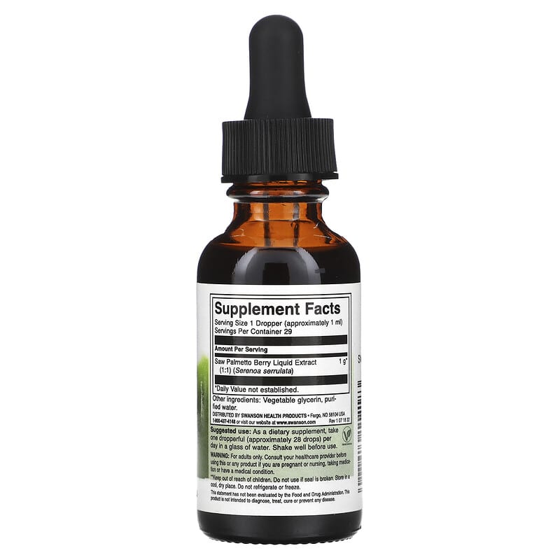 Swanson, Saw Palmetto Liquid Extract, Alcohol & Sugar Free, 1 fl oz (29.6 ml)