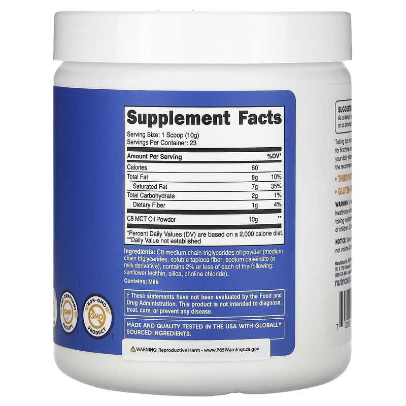 Nutricost, C8 MCT Oil Powder, Unflavored, 8 oz (227 g)