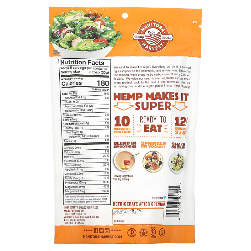 Manitoba Harvest, Hemp Hearts, Shelled Hemp Seeds, Delicious Nutty Flavor, 8 oz (227 g)