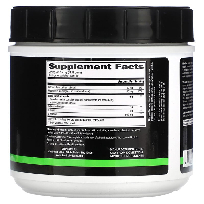 Controlled Labs, Green Magnitude, Creatine Matrix Volumizer, Sour Green Apple, 11.8 oz (336 g)