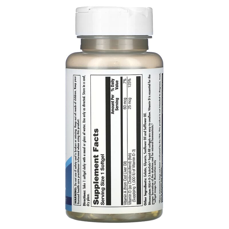 KAL, D-3, 25 mcg (1,000 IU), 100 SoftGels