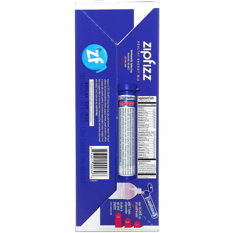 Zipfizz, Healthy Sports Energy Mix with Vitamin B12, Blueberry Raspberry, 20 Tubes, 0.39 oz (11 g) Each