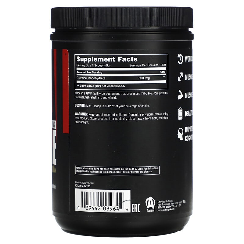 Animal, Micronized Creatine, Monohydrate Powder, Unflavored, 1.1 lb (500 g)