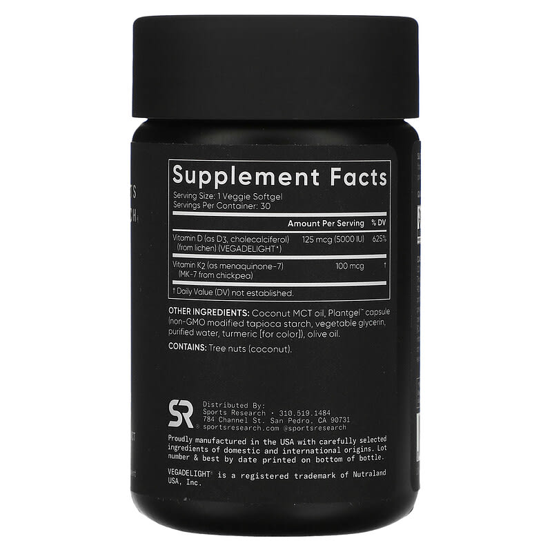 Sports Research, Plant Based D3 + K2, 30 Veggie Softgels