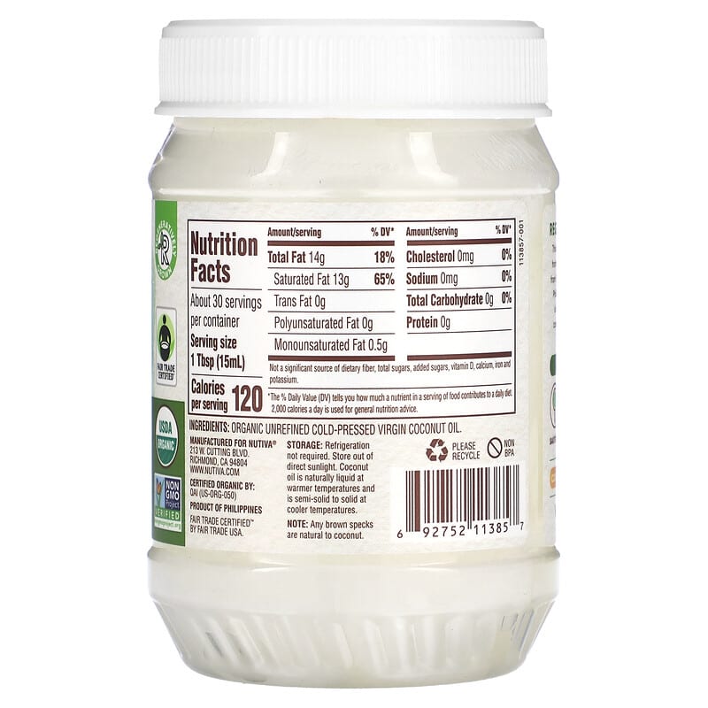 Nutiva, Organic Regeneratively Grown Virgin Coconut Oil, 15 fl oz (444 ml)