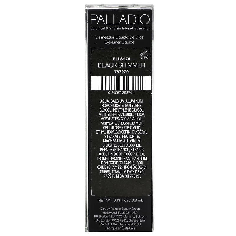 Palladio, Liquid Eyeliner, Black Shimmer ELLS274, 0.13 fl oz (3.8 ml)