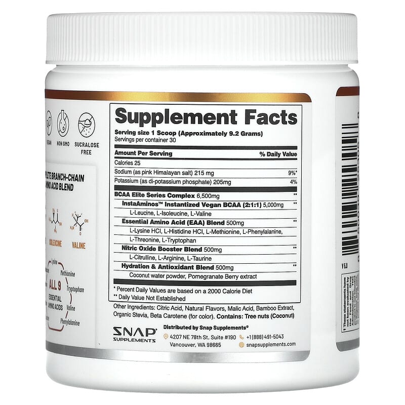 Snap Supplements, BCAAs, Peach Mango, 9.77 oz (277 g)