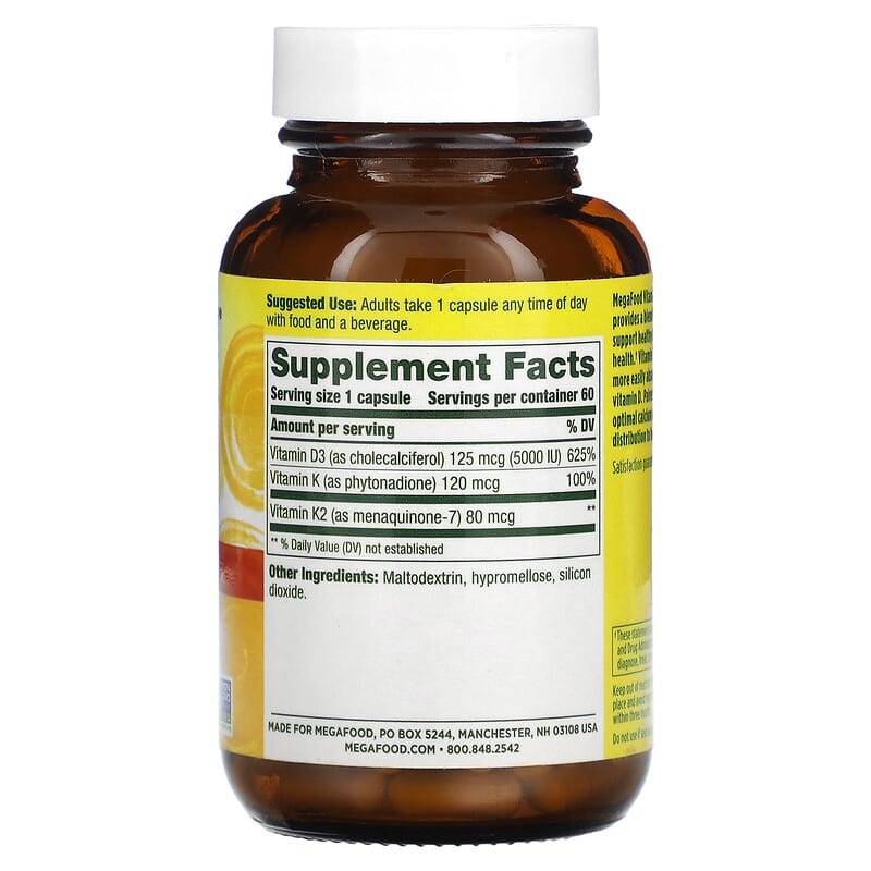 MegaFood, Vitamin D3, 125 mcg  (5,000 IU), 60 Capsules