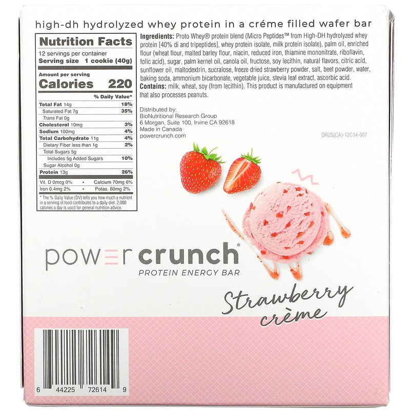 BNRG, Power Crunch Protein Energy Bar, Strawberry Creme, 12 Bars, 1.4 oz (40 g) Each