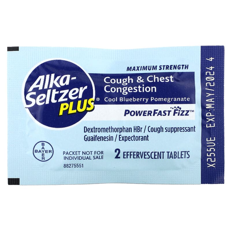 Alka-Seltzer Plus, Maximum Strength, Cough & Chest Congestion, Cool Blueberry Pomegranate , 20 Effervescent Tablets