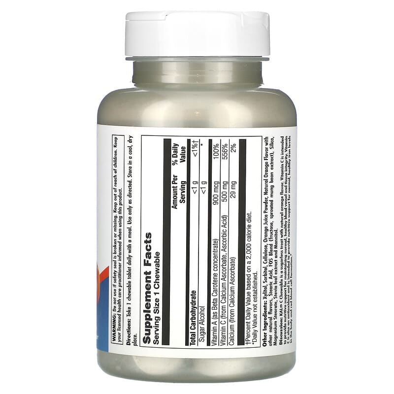 KAL, C Chewable Sugarless, Orange, 500 mg, 60 Chewables