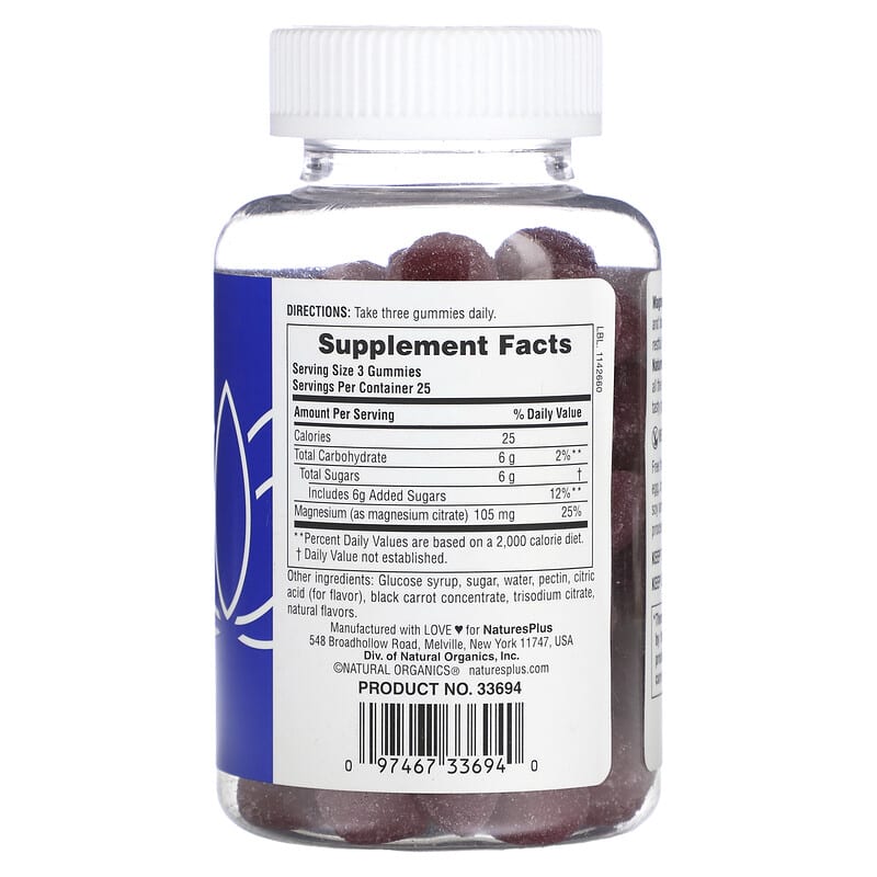 NaturesPlus, Magnesium Citrate, Raspberry, 35 mg, 75 Gummies