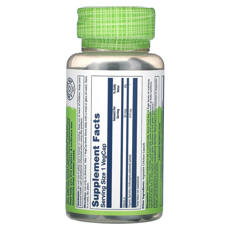 Solaray, True Herbs, Spirulina, 410 mg, 100 Vegcaps