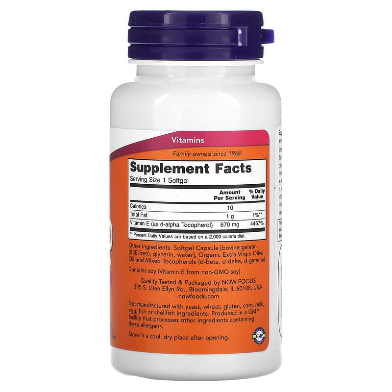 NOW Foods, E-1000 with Mixed Tocopherols, 670 mg (1,000 IU), 50 Softgels