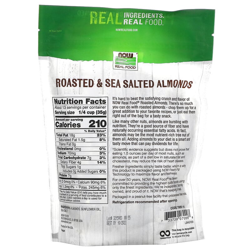 NOW Foods, Real Food, Roasted & Sea Salted Almonds, 16 oz (454 g)